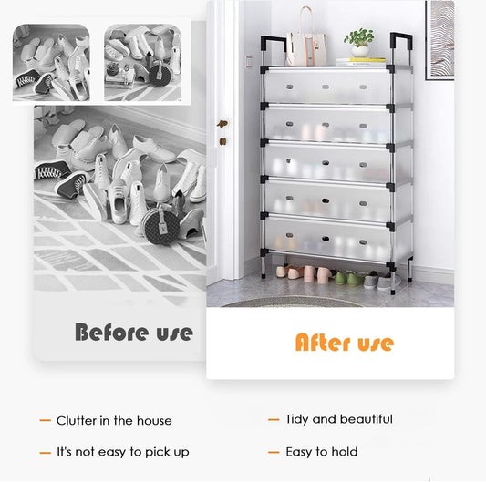 5-Layer Dustproof Shoe Rack Organizer – Foldable Plastic Shoe Storage Cabinet with Cover