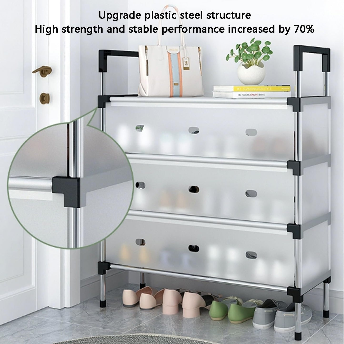 5-Layer Dustproof Shoe Rack Organizer – Foldable Plastic Shoe Storage Cabinet with Cover