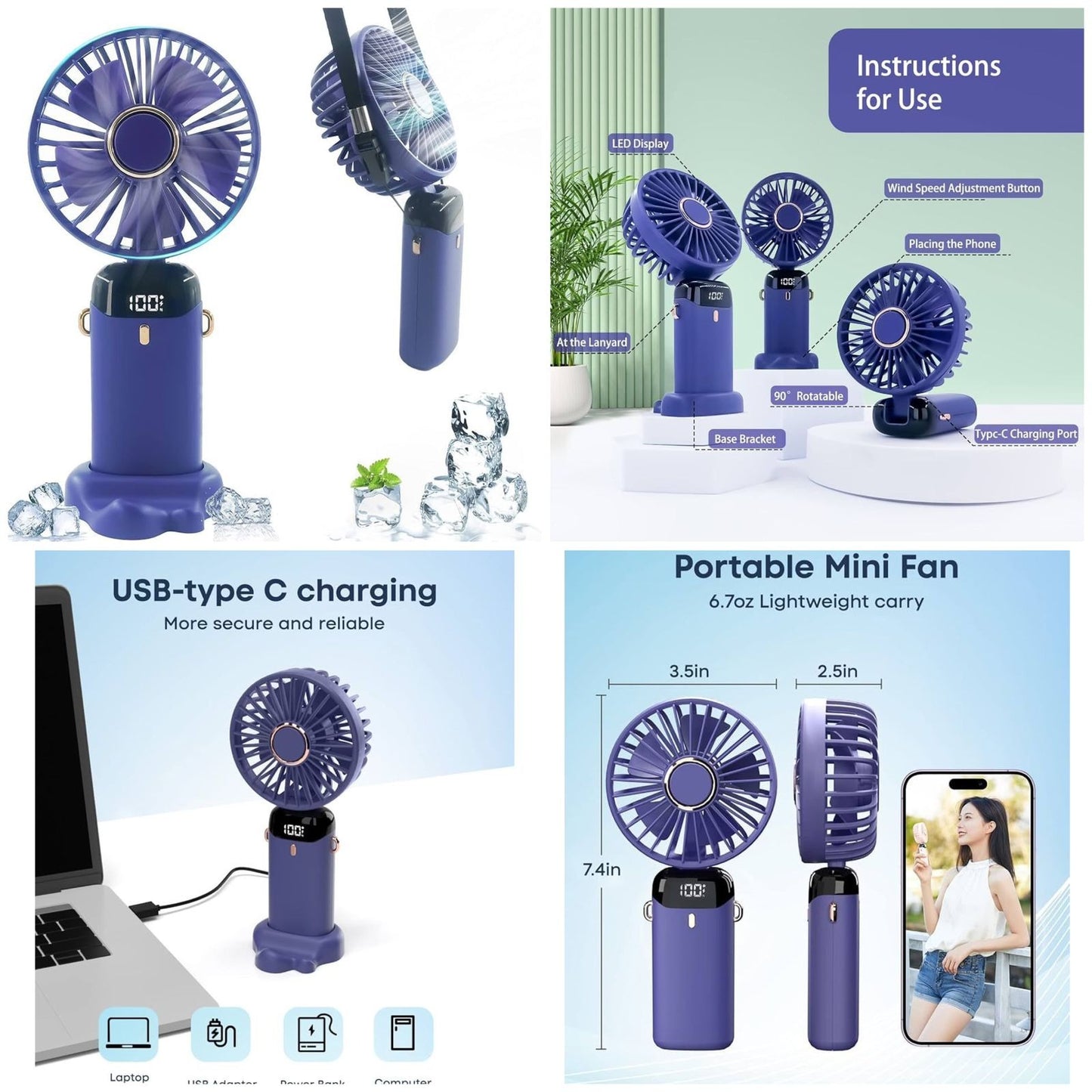 Mini Portable Fan – USB Rechargeable Handheld & Desktop Cooling Fan