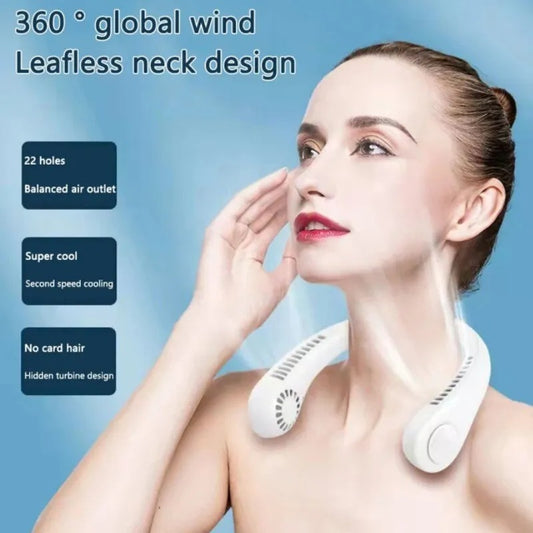 Portable Bladeless Neck Fan – USB Rechargeable Hands-Free Cooling Fan with 22 Air Outlets