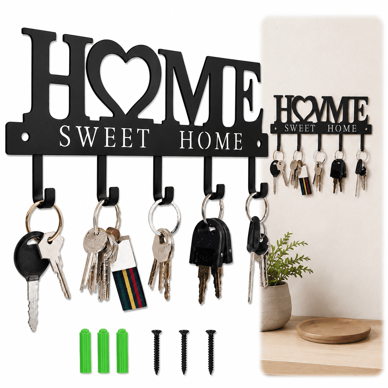 Multipurpose Wooden Key Holder – Decorative Wall Hanging Key Organizer for Home & Office