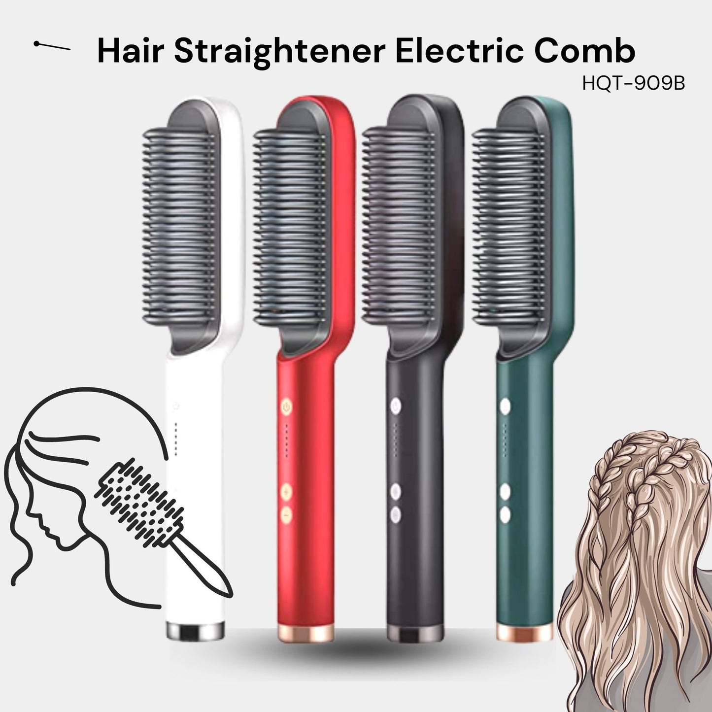 HQT-909B Hair Straightener – Ceramic Heated Hair Straightening Brush
