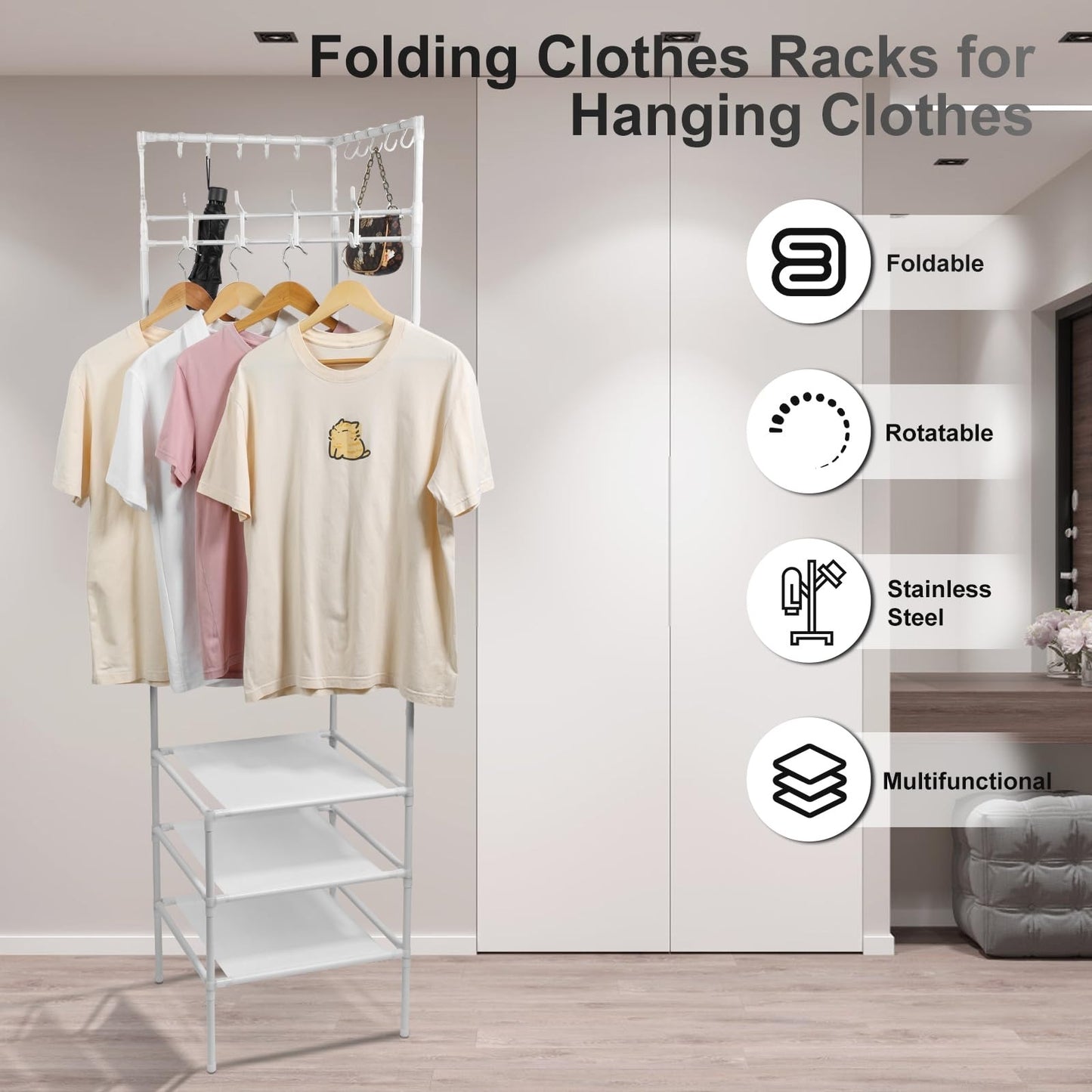 3-Layer Multifunctional Corner Coat Rack – Nail-Free Waterproof Space-Saving Storage Organizer